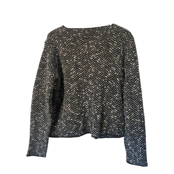 Cocogio Black Gray Herringbone Wool Open Front Knit Sweater Blazer Size XL - Picture 6 of 7